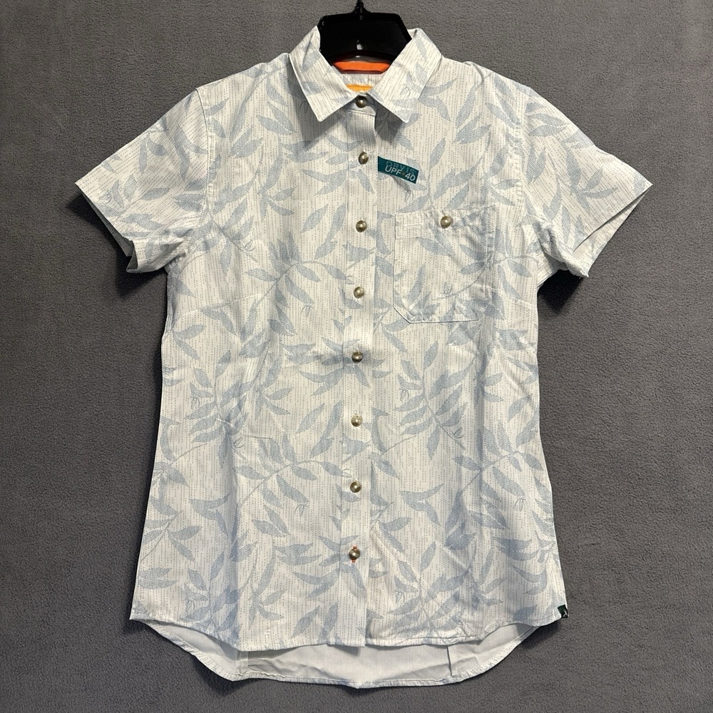 NWOT Orvis Tech Chambray Short Sleeve Work Shirt Women XS White UPF 40 Gardening - Picture 2 of 9
